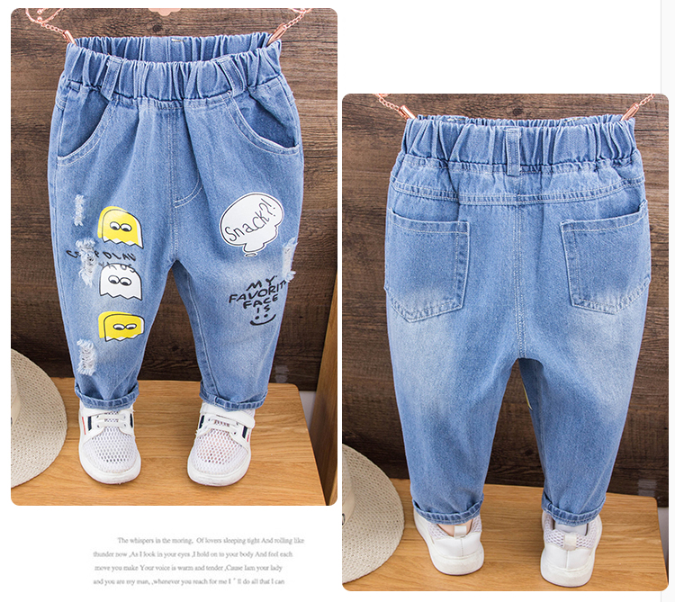 Quần jeans trẻ em 2018 mùa thu mới bé trai quần lỗ Hàn Quốc quần âu 1-2345 tuổi bé chín quần yếm jean cho bé gái