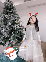 Girls Star Bronzing Mesh Ruffle Collar Bottom Shirt Fairy Dress New Years Christmas Dress