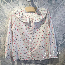 Girls red and blue cherry shirt children cotton lace collar 2020 autumn and winter New