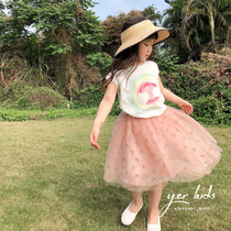 Pink Cherry bright pink half-length dress childrens mesh dress Princess skirt 21 spring and summer New