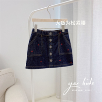 Girls Dark Blue Cherry denim skirt children autumn winter skirt washed denim skirt 2020 New
