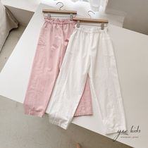Girls two-color flower bud waist casual pants childrens elastic waist pants pure cotton spring and summer thin trousers 2022 new