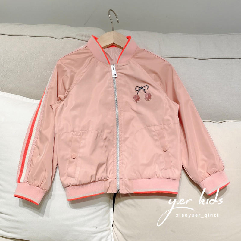 Girl Pink Cherry Webbing Jacket Jacket Children Autumn Winter Windproof Clothes Waterproof Child Clothing 21 New