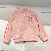 bp same girl pink cherry ribbon coat children autumn and winter windbreaker waterproof childrens wear 21 new