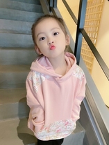 Girls two-color patch hoodie children floral stitching cotton hoodie 2021 spring summer New