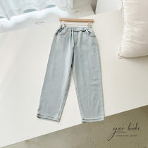 Girls light blue jeans Childrens spring and summer thin denim pants Washed thin soft casual trousers 22 new
