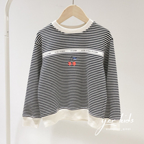 bp same girl Cherry black and white striped sweater childrens cotton autumn and winter round neck top 21 autumn and winter New