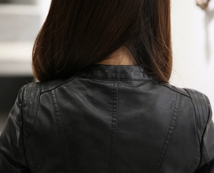 Cộng với phân bón XL Phiên bản Hàn Quốc của cổ áo da nữ ngắn chất béo mm200 kg áo khoác da quá khổ trung niên