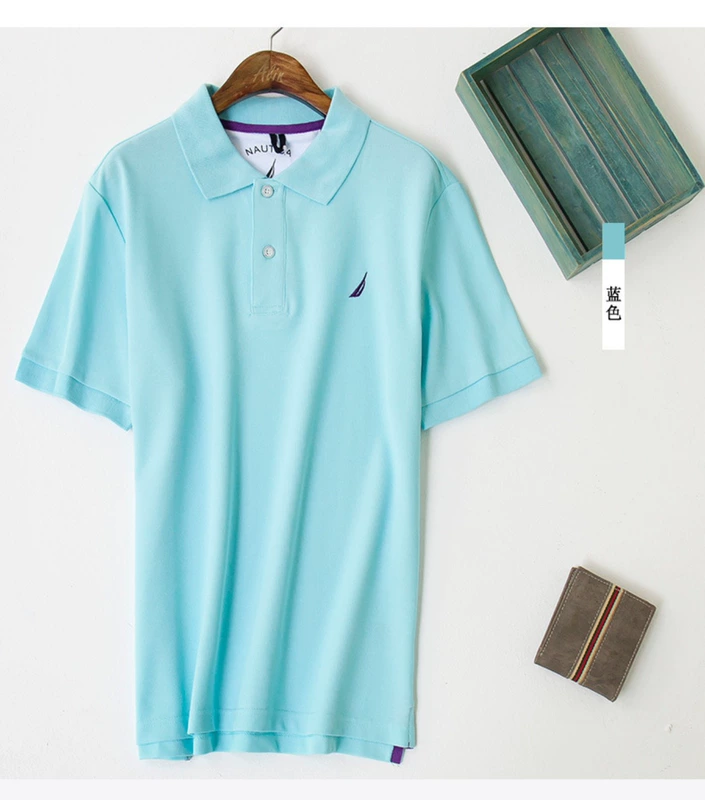 NAUTICA Thanh niên cotton Bắc Âu giản dị nam ngắn tay ve áo trung niên kinh doanh áo polo màu rắn Paul áo phông polo