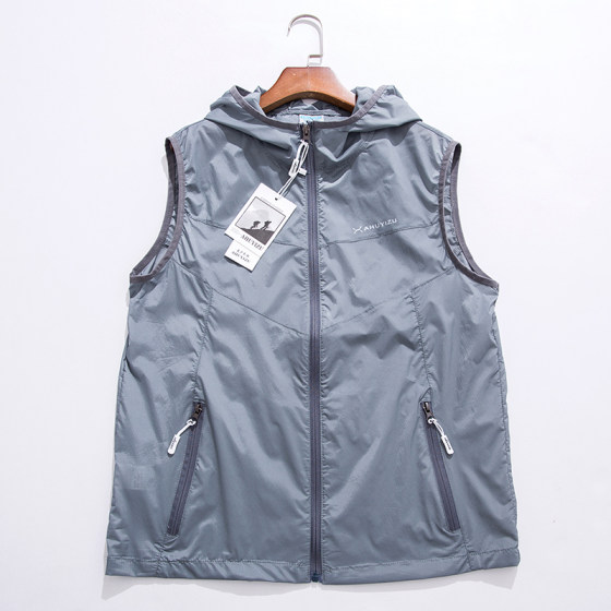 Outdoor sports spring and summer ultra-thin quick-drying vest men's hooded breathable perspiration casual vest large size casual vest