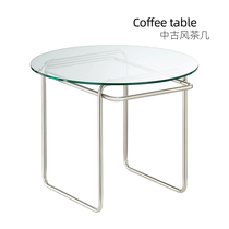 Coffee Coffee table modern simple stainless steel round table in ancient style tea table tempered glass side