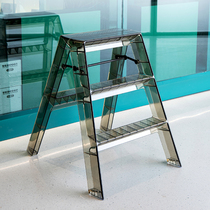 Household multifunctional transparent folding ladder Nordic acrylic telescopic indoor non-slip three-step ladder pedal herringbone ladder