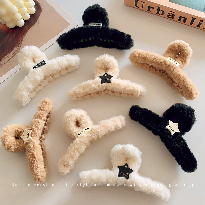 Plush Furry Grip Superior Sense Large Hairpin Hairpin Girl Rear Brain Spoons Sand Shark Clip Hair Volume Multi Card Hairpin Clip Headwear-Taobao