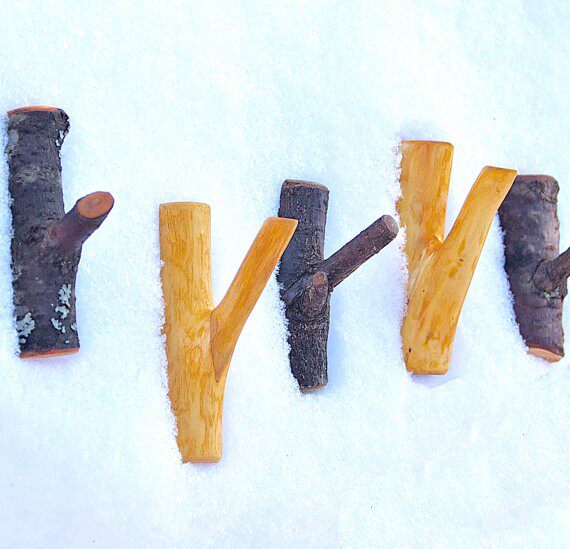 Rustic retro leather solid wood creative wall hanging branches clothes hook pastoral simple handmade decorative hook tree branch hook