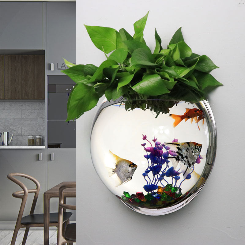 Creative fish tank living room small hanging wall hanging wall hanging hanging aquarium dining room transparent wall flower pot vase