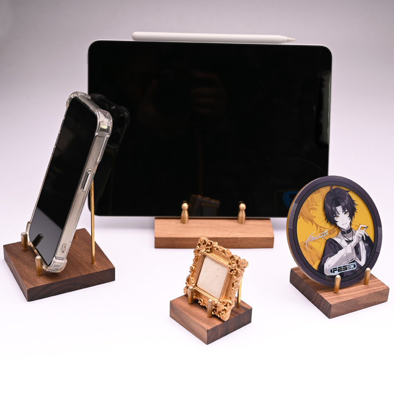 Ore Crystal Photo Frame Mobile Phone Tablet Brass Walnut Wood Door Frame Display Stand