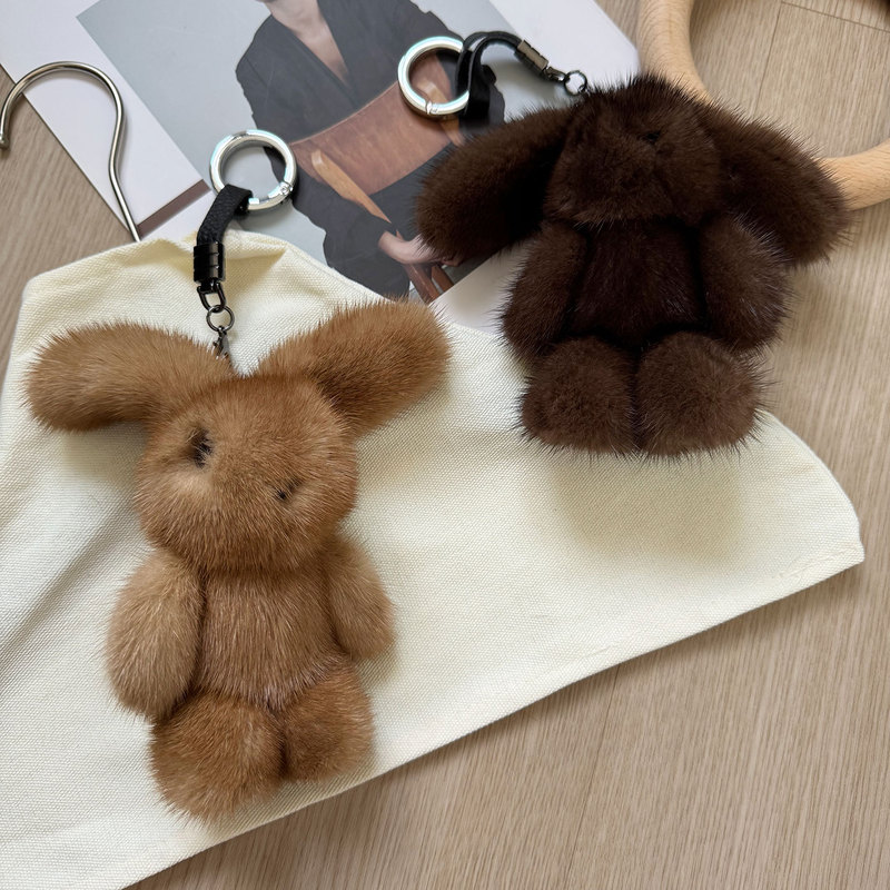 Mink Fur Bunny Pendant, Real Fur Lop-Eared Rabbit Bag Charm, Cute Plush Keychain, High-End Gift for Women