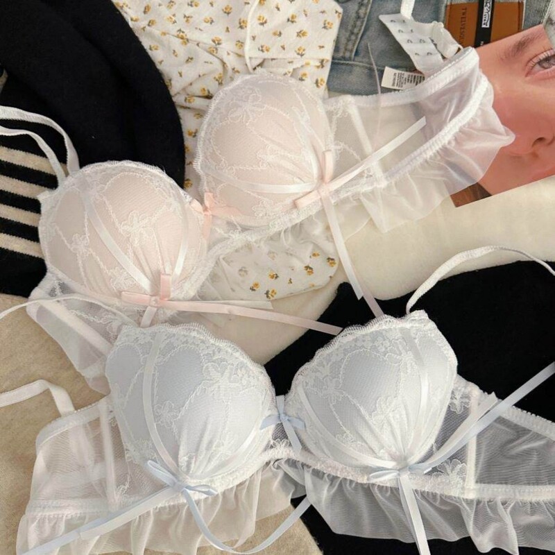 Princess's Gauze Dress~ Japanese-Style Thin Lingerie Set for Women, Sweet and Cute Style, Wireless Lace Bow Bra