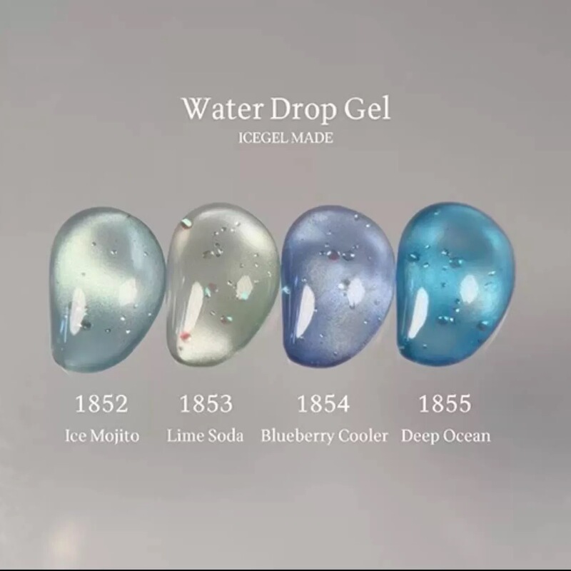 Ice Gel Japan 2026 Spring/Summer Pearlescent Blue Series Water Drop Glitter Cat Eye Nail Gel 1852-1855