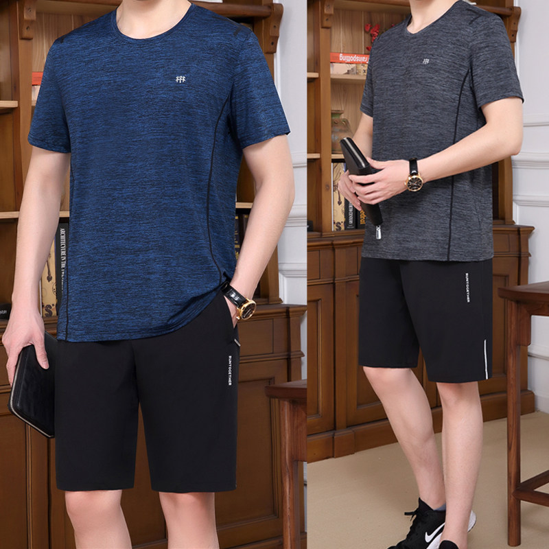In the summer of 2023, new speed dry middle - aged sports suit men's ice wire loose and loose dad casual clothes