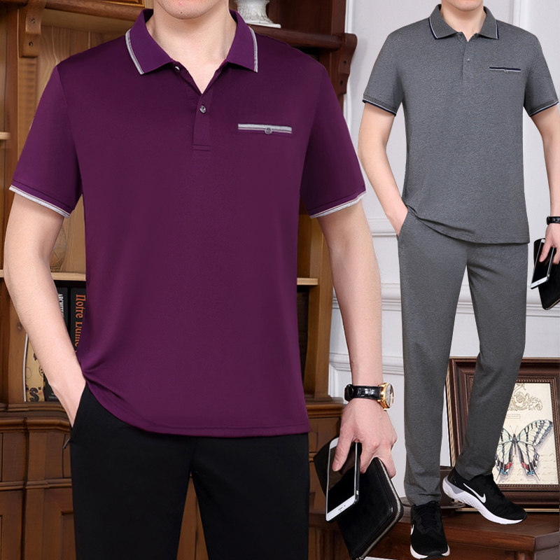 2023 new summer middle-aged and elderly sports suit men's short-sleeved T-shirt trousers casual loose large size dad's thin