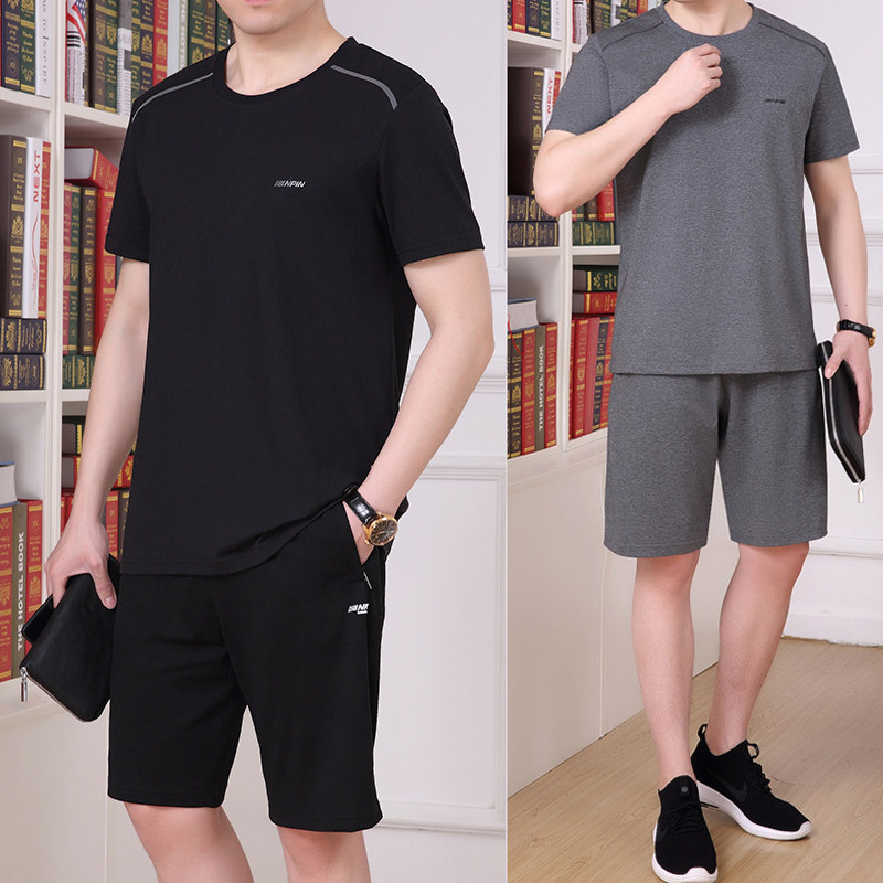 2023 Summer New Middle Old Sports Set Men's loose short - sleeved short - sleeved T - shirt Daddy casual clothes