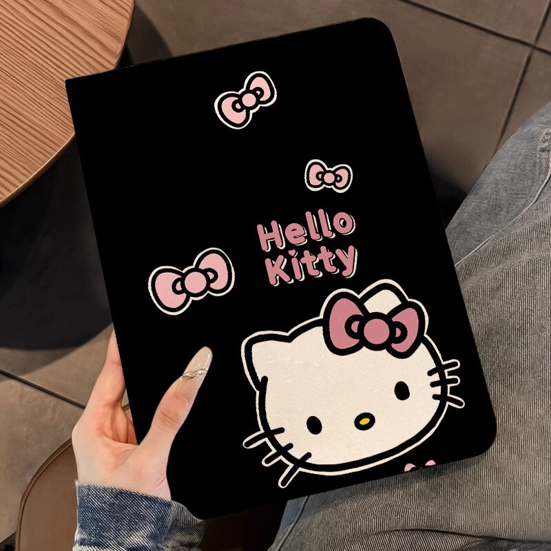 Black Background Kitty-Themed Samsung S11 Tablet Case A11+ Book-Style 11inch Galaxy Tab S10Fe Retro Creative Cartoon S6Lite Simple 10.9inch S8 Anti-Bend Anti-Drop A9