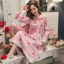 South Korea Pyjamas Woman Spring Autumn Sleeping Dress Pregnant Woman Pure Cotton Net Red Burst Fashion Foreign Air Long style Knees 2022 New