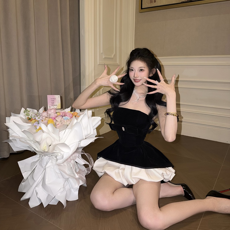 Collection Series·Classic【Muse's Self-Appreciation】Black Velvet Cream Satin Strapless Birthday Dress Collection Series·Classic【Muse's Self-Appreciation】Black Velvet Cream Satin Strapless Birthday Dress
