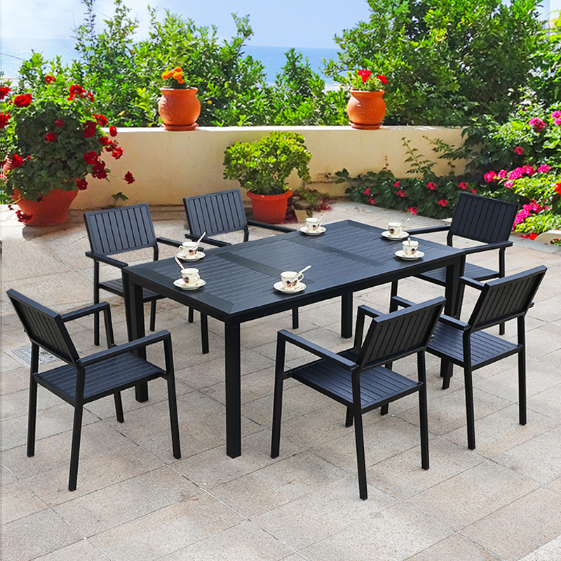 Outdoor tables and chairs courtyard combination cafe anti-corrosion wood-plastic wood garden outdoor balcony outdoor waterproof sunscreen tables and chairs
