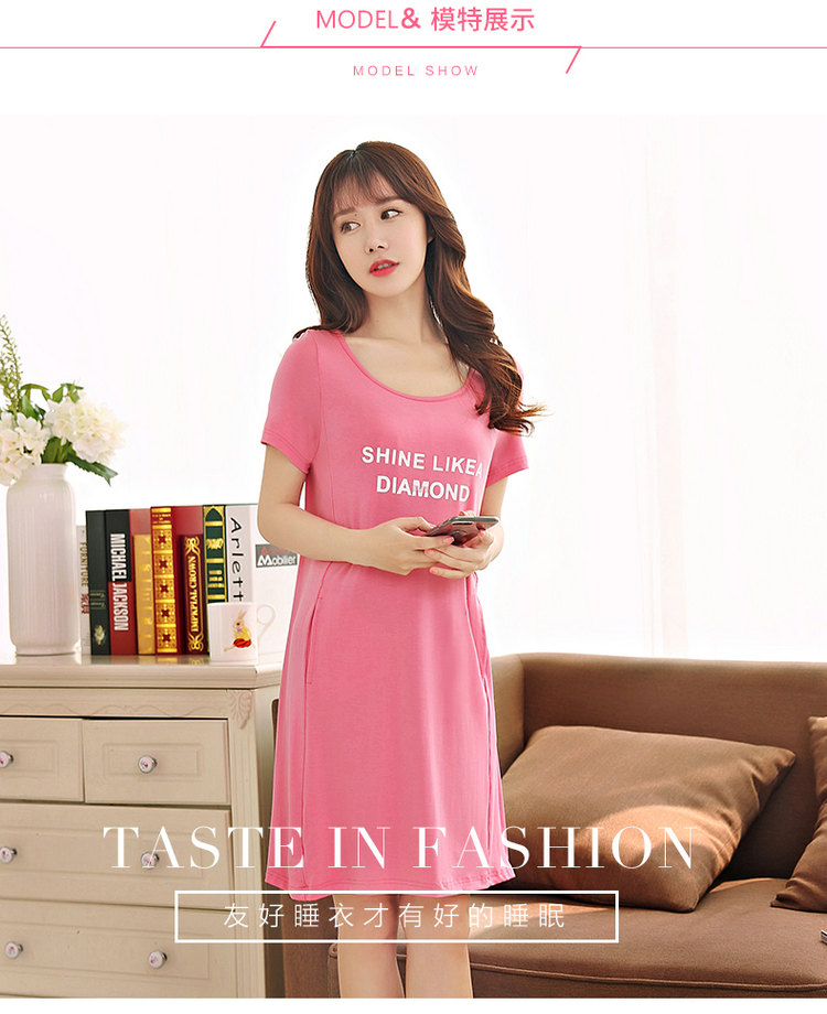 Với ngực pad phương thức đồ ngủ nữ mùa hè nightdress phần mỏng ngắn tay váy lỏng mùa hè kích thước lớn nữ nhà dịch vụ