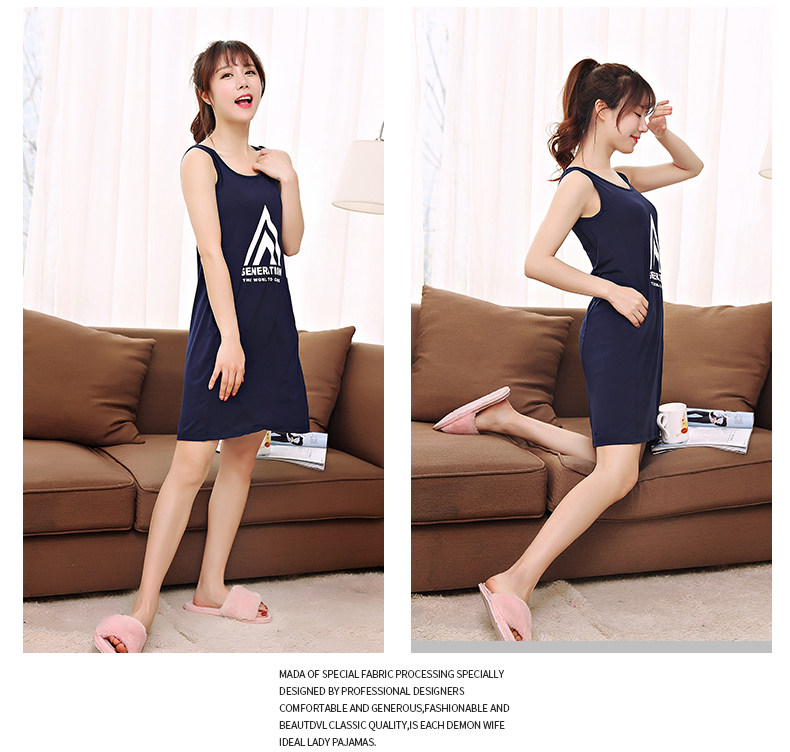 Với ngực pad nightdress nữ mùa hè cotton phương thức dịch vụ nhà không tay dây đeo áo ngực vest sinh viên đồ ngủ Hàn Quốc phiên bản