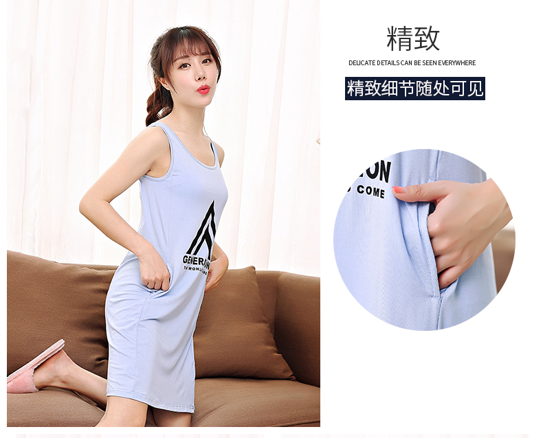 Với ngực pad nightdress nữ mùa hè cotton phương thức dịch vụ nhà không tay dây đeo áo ngực vest sinh viên đồ ngủ Hàn Quốc phiên bản