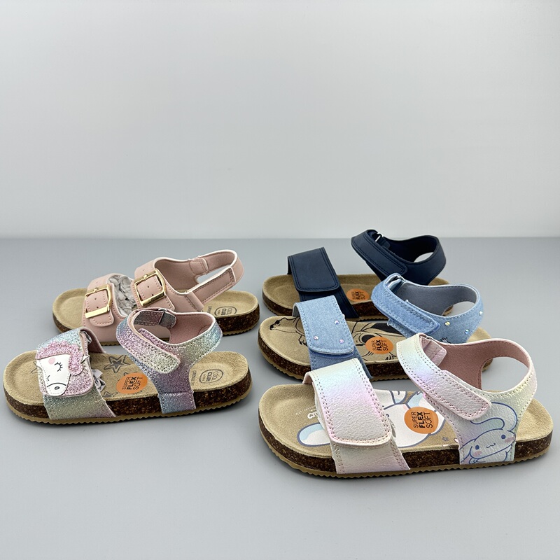 Original Foreign Trade Export from the Uk, Boys' and Girls' Summer Open-Toe Sandals, Lightweight Non-Slip Cork Beach Shoes with Suede Insoles