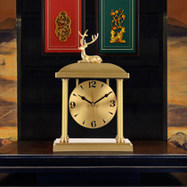 European light luxury Copper deer clock Living room bedroom bedside table Mute clock Desktop ornaments American decorations