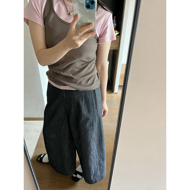 The niche cousin is super easy to wear, slim 9-point pants, 2025 early spring new style, versatile Korean style casual wide-leg pants and jeans