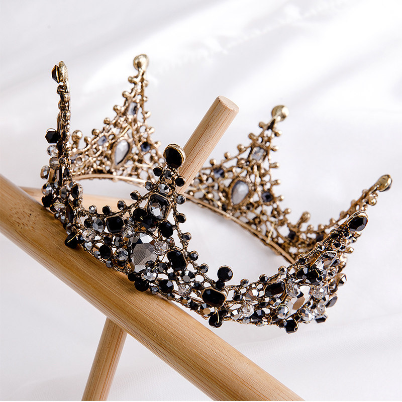 Children's Crown Princess Girl Crown Black Crystal Hair Clamp Hosts Show Children's Birthday Hair