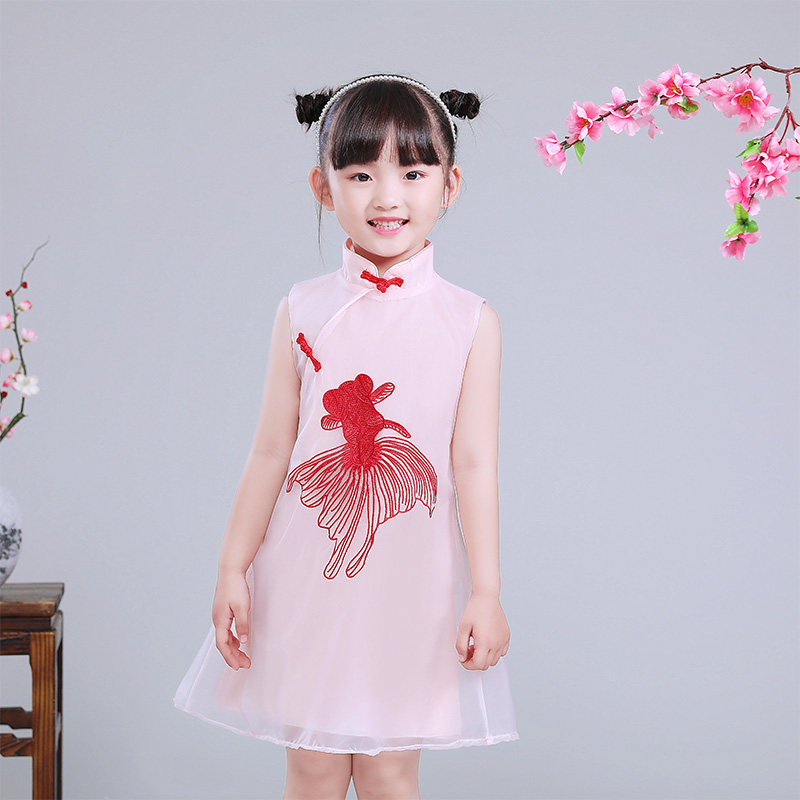 Girls dress summer cool and breathable middle and big children's children's clothing Chinese style embroidery children's cheongsam Tang suit princess dress
