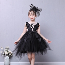 Childrens Dress Girls Black Puffy Yarn Swan Princess Dress Catwalk Piano Host Liuyi Performance Costume Western Style