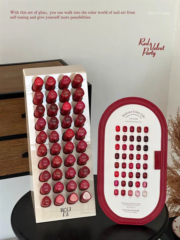 Rou Ni 40-Color Red Velvet Party Nail Polish Gel Autumn and Winter New Year Red Cherry Wine Red Brightening Nail Polish Set