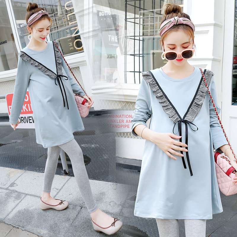 Pregnant Woman Spring Clothing Suit Fashion Gestation Maternity Dress 2022 New Spring Blouses Pure Cotton Loose Clothing Spring Autumn and T-shirt