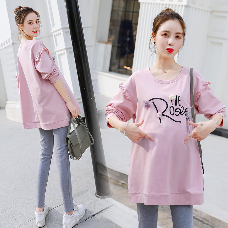 Pregnant Woman Spring Dress Suit Fashion style T-shirt 2022 New spring gestational woman dress Long sleeve loose Spring and autumn jacket