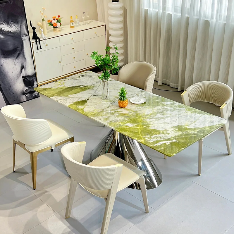 Imported Glacier Green Natural Luxury Stone Dining Table, Italian Minimalist Villa Style, Vintage Irish Green Marble Dining Table Imported Glacier Green Natural Luxury Stone Dining Table, Italian Minimalist Villa Style, Vintage Irish Green Marble Dining Table