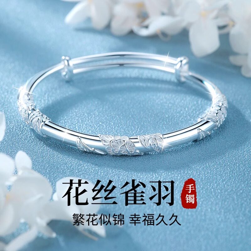 Браслет из чистого серебра Chow Tai Fook 9999 пробы, женский легкий роскошный нишевый дизайн, высококачественный подарок на день рождения для подруги Изображение 1