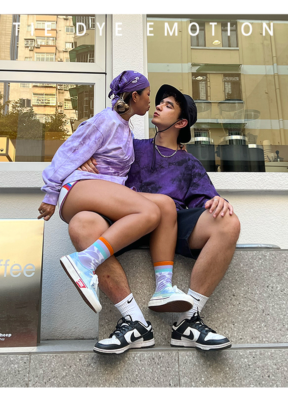 Tde Tie-Dye Long-Sleeve T-Shirt, Street Original Fashion Brand, Handmade Tie-Dye, Trendy Loose Oversize, Couple Style, 2 Colors
