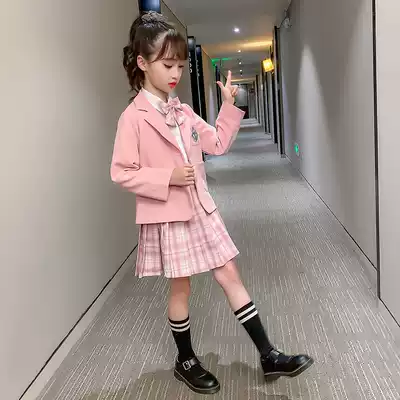 Next win girl jk suit full autumn new foreign style plaid suit children's college style three sets tide