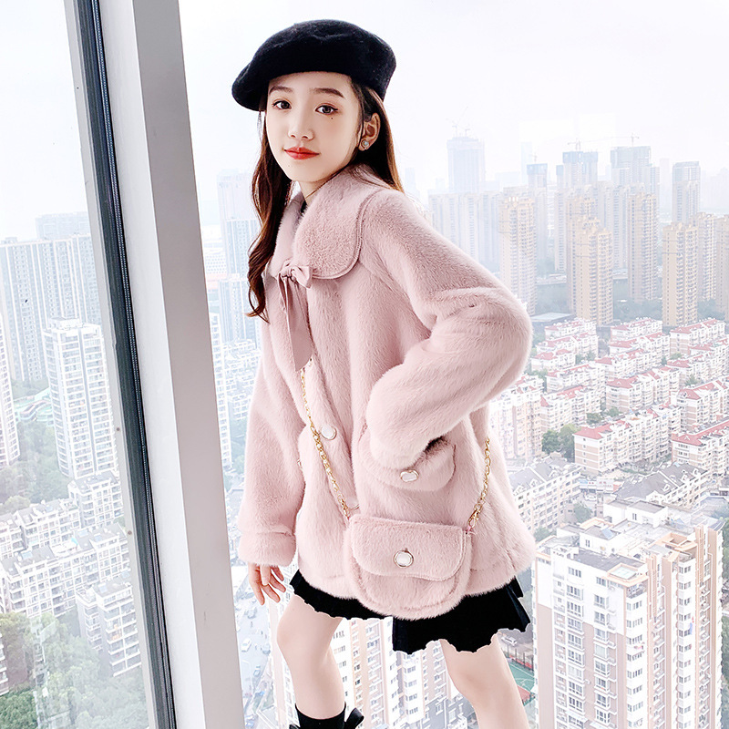 Next win girls' coat 2022 autumn and winter middle-aged children's western style imitation mink fur plus velvet western style children's coat