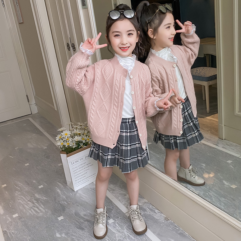 Next win girl knit sweater cardigan 2020 Autumn New coat foreign style children's wear wool top