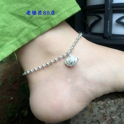 ການຂົນສົ່ງຟຣີຂອງແທ້ 999 sterling silver anklet for women Korean fashion Korean simple bell safe anklet silver safe anklet