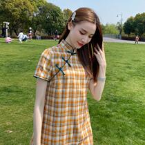 Grid Qipao Everyday Life Clothing Short small sub convenient for easy and improved version young girl with dress and skirt